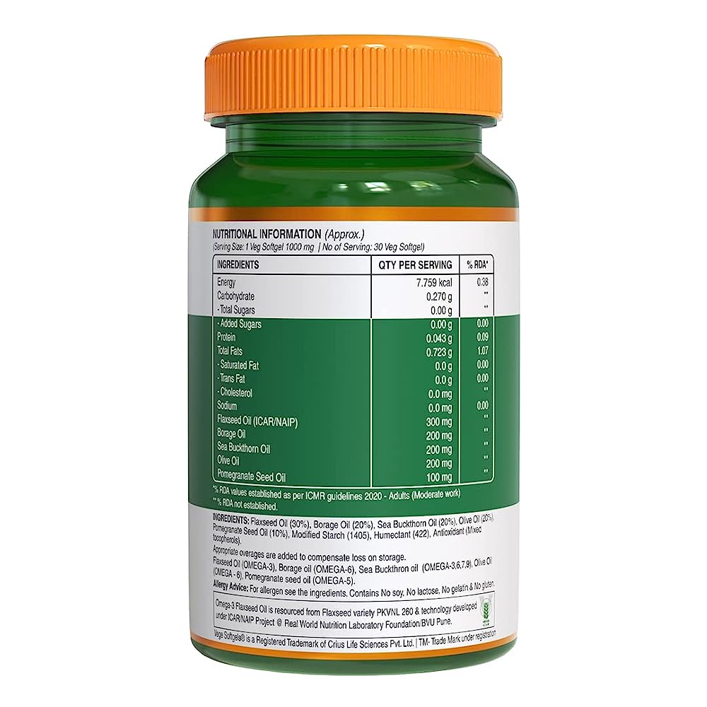 Pure Nutrition Omega 3-5-6-7-9 (1000mg) with Seabuckthorn & Flaxseed Oil Softgels