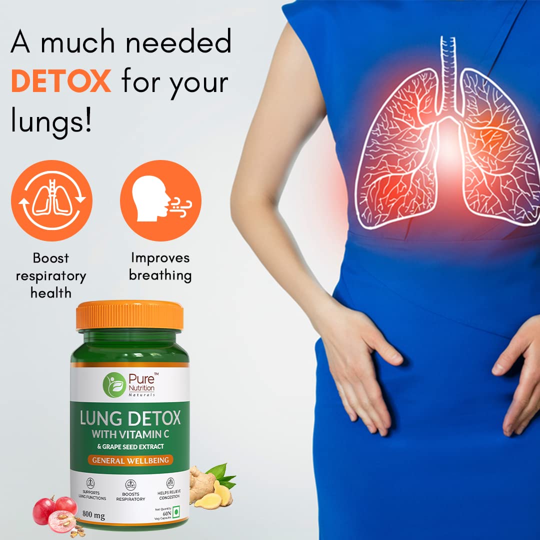 Pure Nutrition Lung Detox with Vitamin C & Grape Seed Extract Veg Capsules