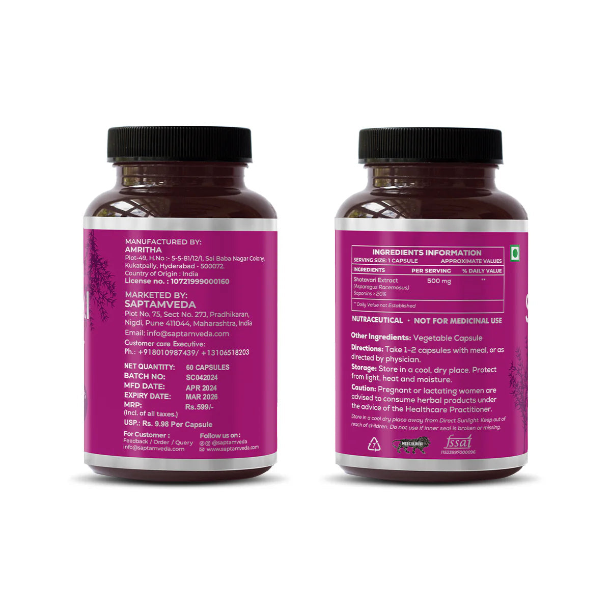 Saptamveda Organic Shatavari Capsules