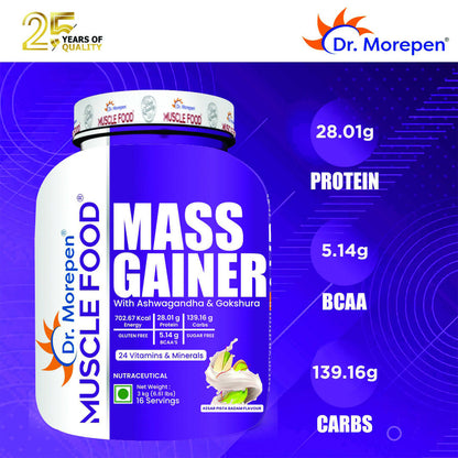 Dr. Morepen Muscle Food Mass Gainer with Ashwagandha & Gokshura - Kesar Pista Badam Flavour