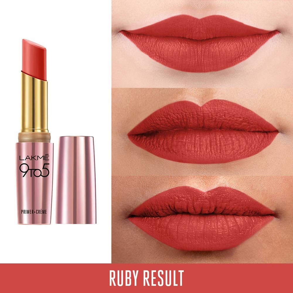 Lakme 9To5 Primer + Creme Lip Color - Ruby Result CR1 - DrMediCart