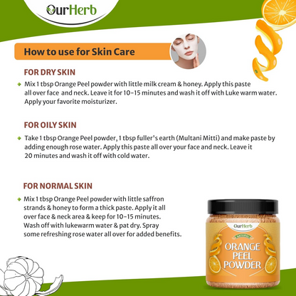 OurHerb Pure & Natural Orange Peel Powder For Face Pack With Vitamin C & Antioxidants