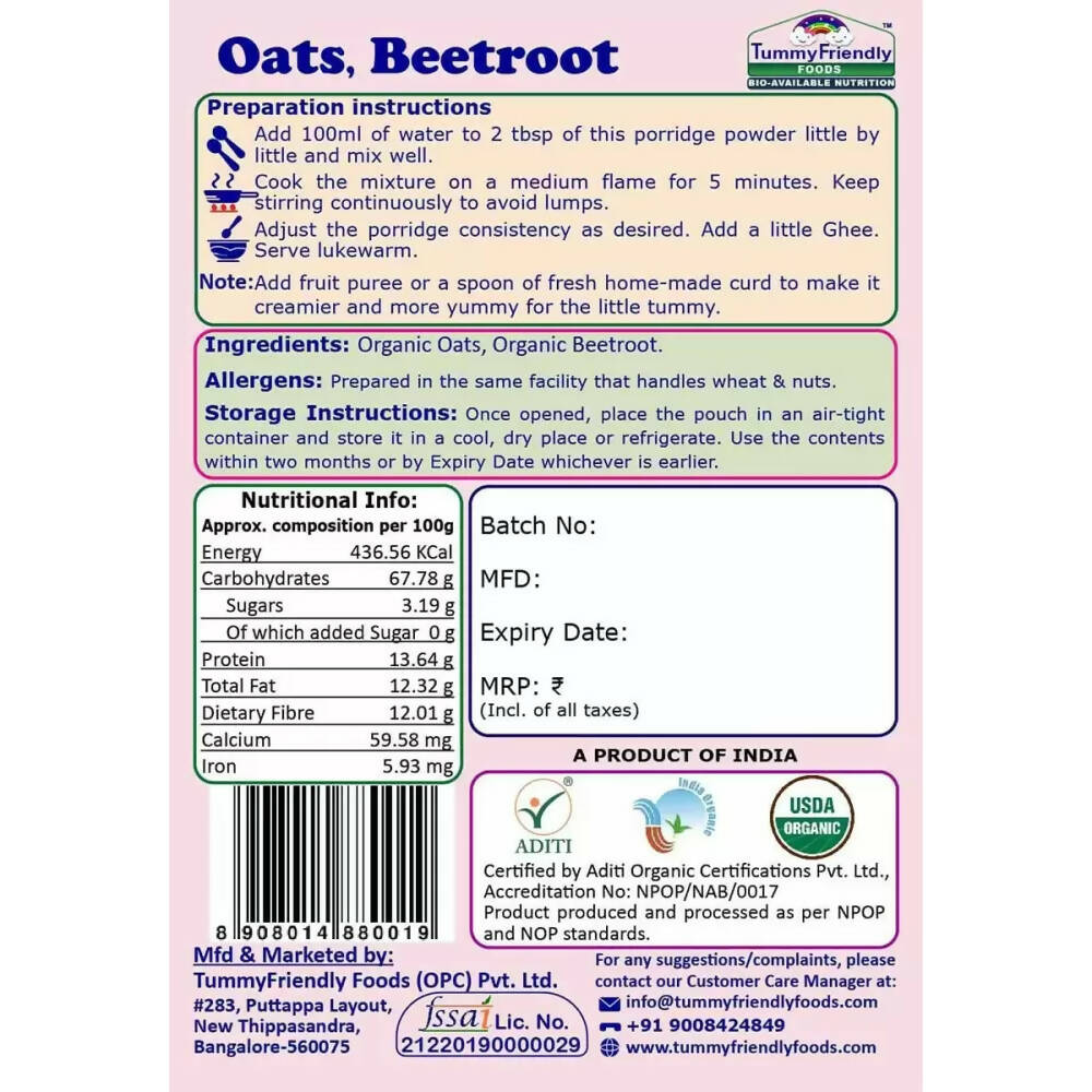 TummyFriendly Foods Certified Oats Porridge Mixes - Stage1, Stage2, Stage3 - Drmedicart
