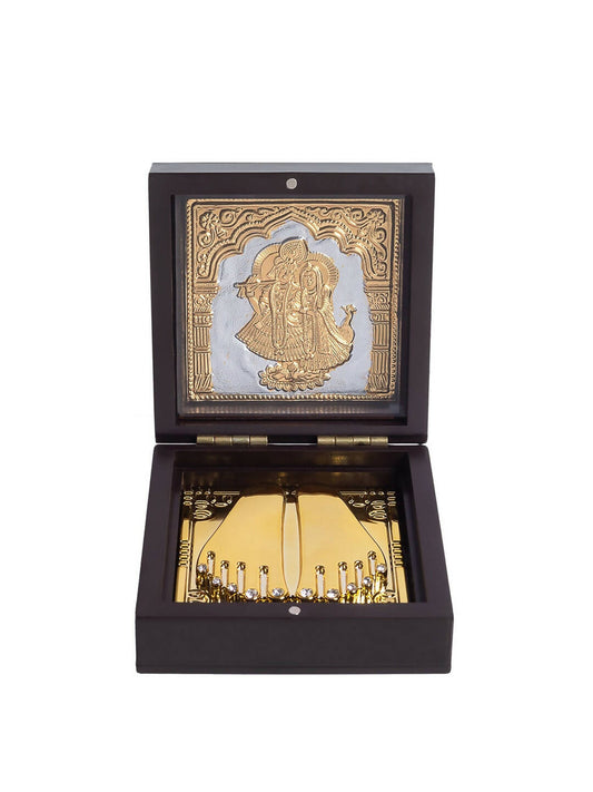 Golden Peacock Black 24 Ct Gold Polished Radha Krishna Wooden Prayer Box