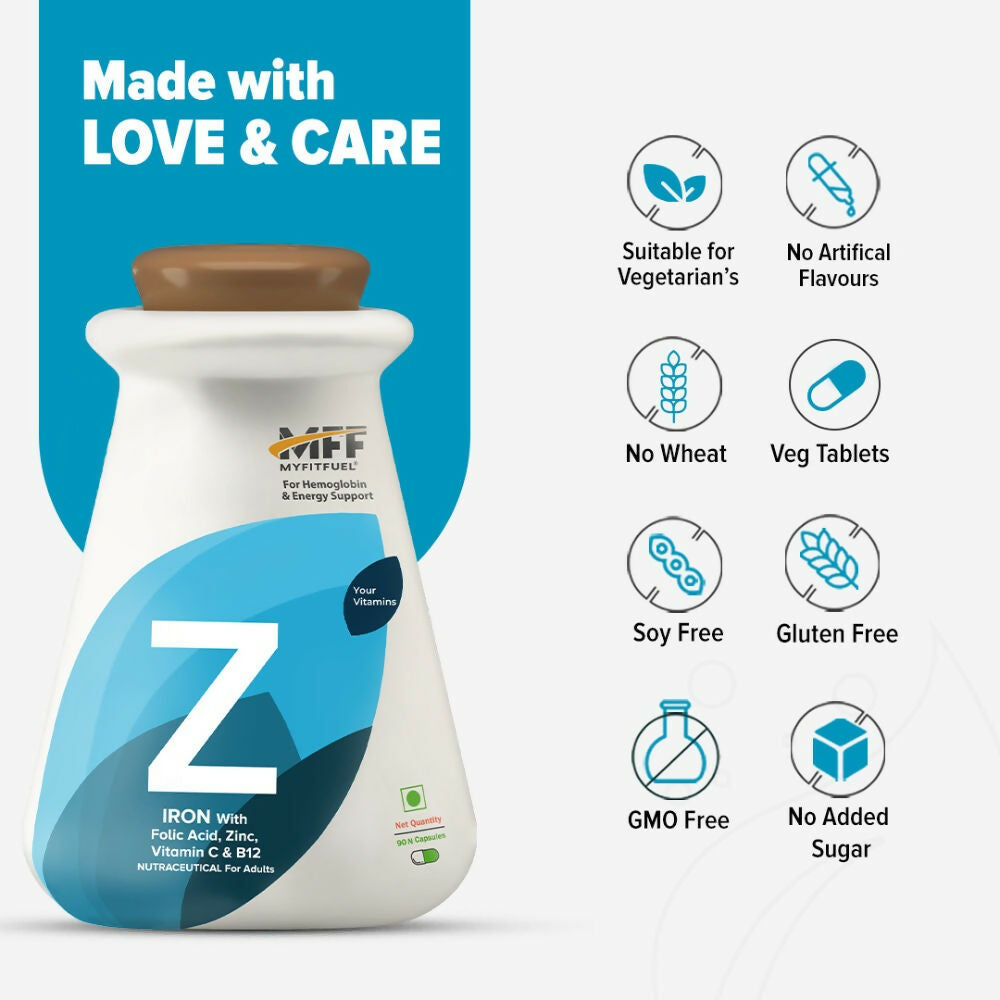 MyFitFuel Iron+ Folic Acid, Zinc, Vitamin C & B12 Supplement Capsules