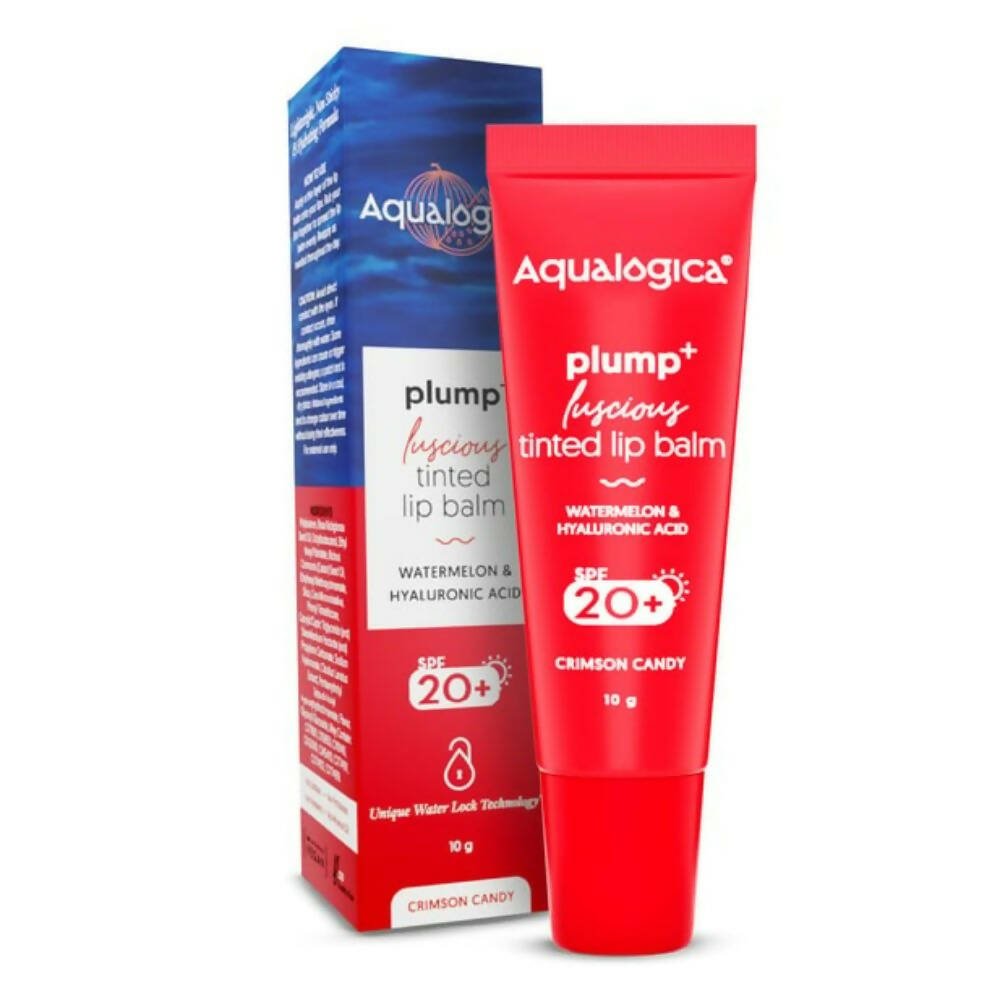 Aqualogica Crimson Candy Plump+ Luscious Tinted Lip Balm with Watermelon and Hyaluronic Acid, SPF 20+