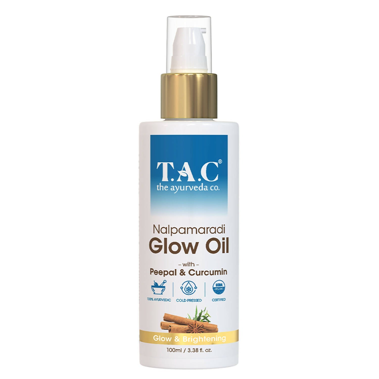 TAC - The Ayurveda Co. Nalpamaradi Glow Oil for Brightening and Glowing Skin with Peepal & Curcumin, for Women & Men