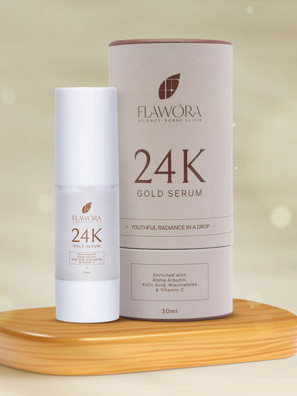 Flawora 24K Gold Face Serum For Brightening, Anti-Aging And Anti Acne Serum To Reduce Blackheads And Open Pores 