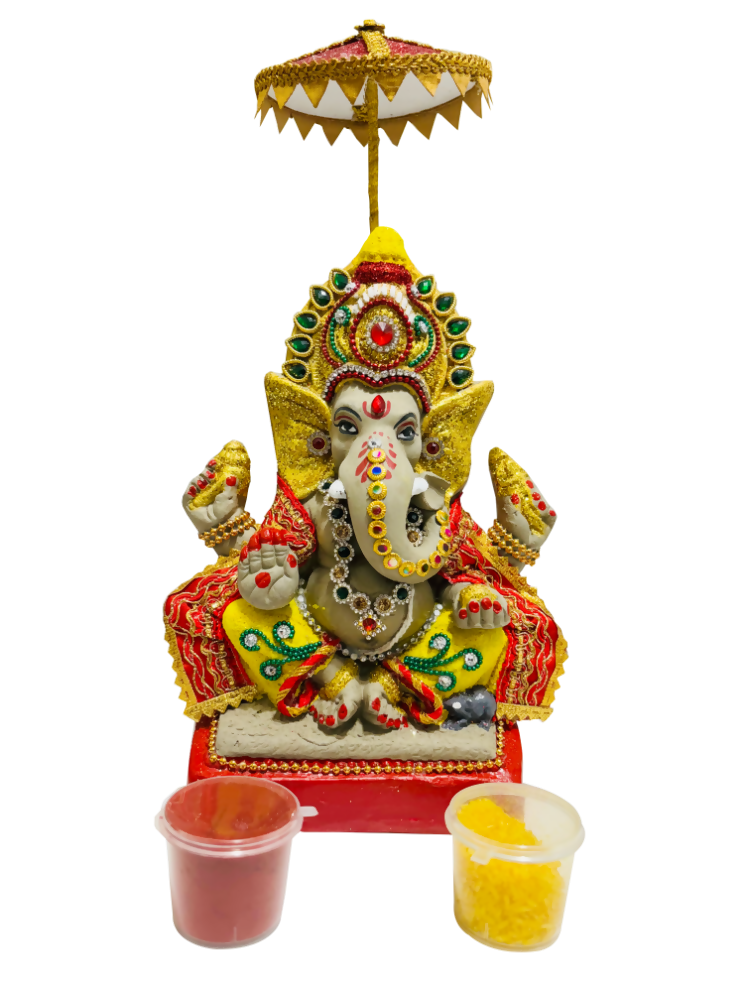 Buy Eco-Friendly Ganesh Idols (Non-Toxic Colors) With Chatri, Kumkum & Akshat