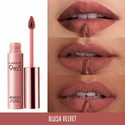 Lakme 9 To 5 Double Duty Lip & Cheek Mousse Matte Lipstick & Soft Blush, Blush Velvet