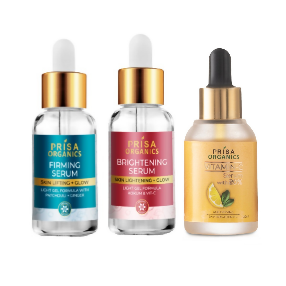 Prisa Organics 20% Vitamin C Serum, Skin Firming + Anti Ageing Face Serum and Brightening Face Serum Combo