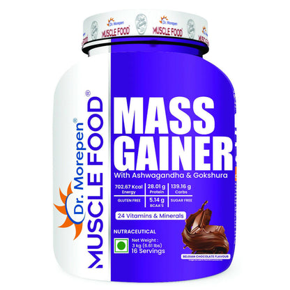Dr. Morepen Muscle Food Mass Gainer with Ashwagandha & Gokshura - Belgian Chocolate Flavour
