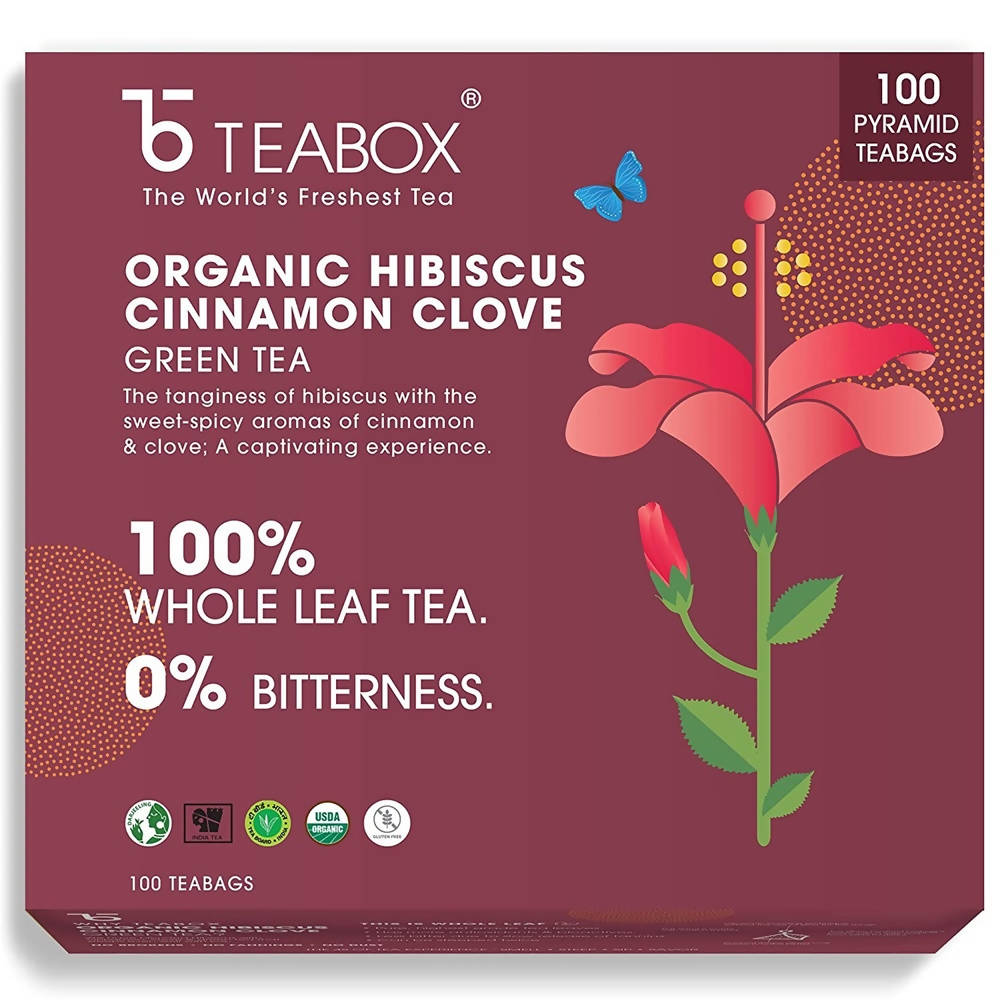 Teabox Organic Hibiscus Cinnamon Clove Green Tea Bags - Drmedicart