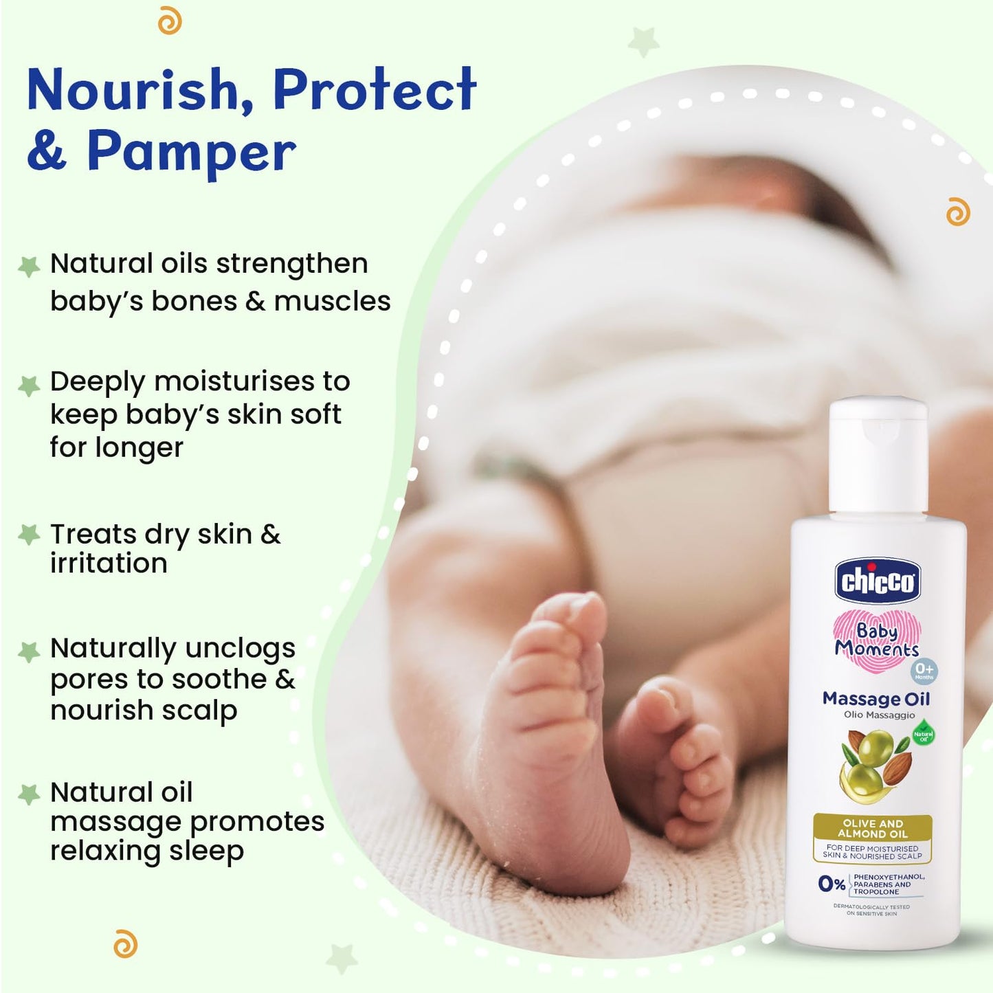 Chicco Baby Moments Massage Oil For Moisturised Skin, Nourished Hair & Scalp
