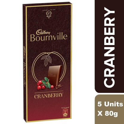 Cadbury Bournville Dark Chocolate Bar with Cranberry, 80g (Pack of 5)