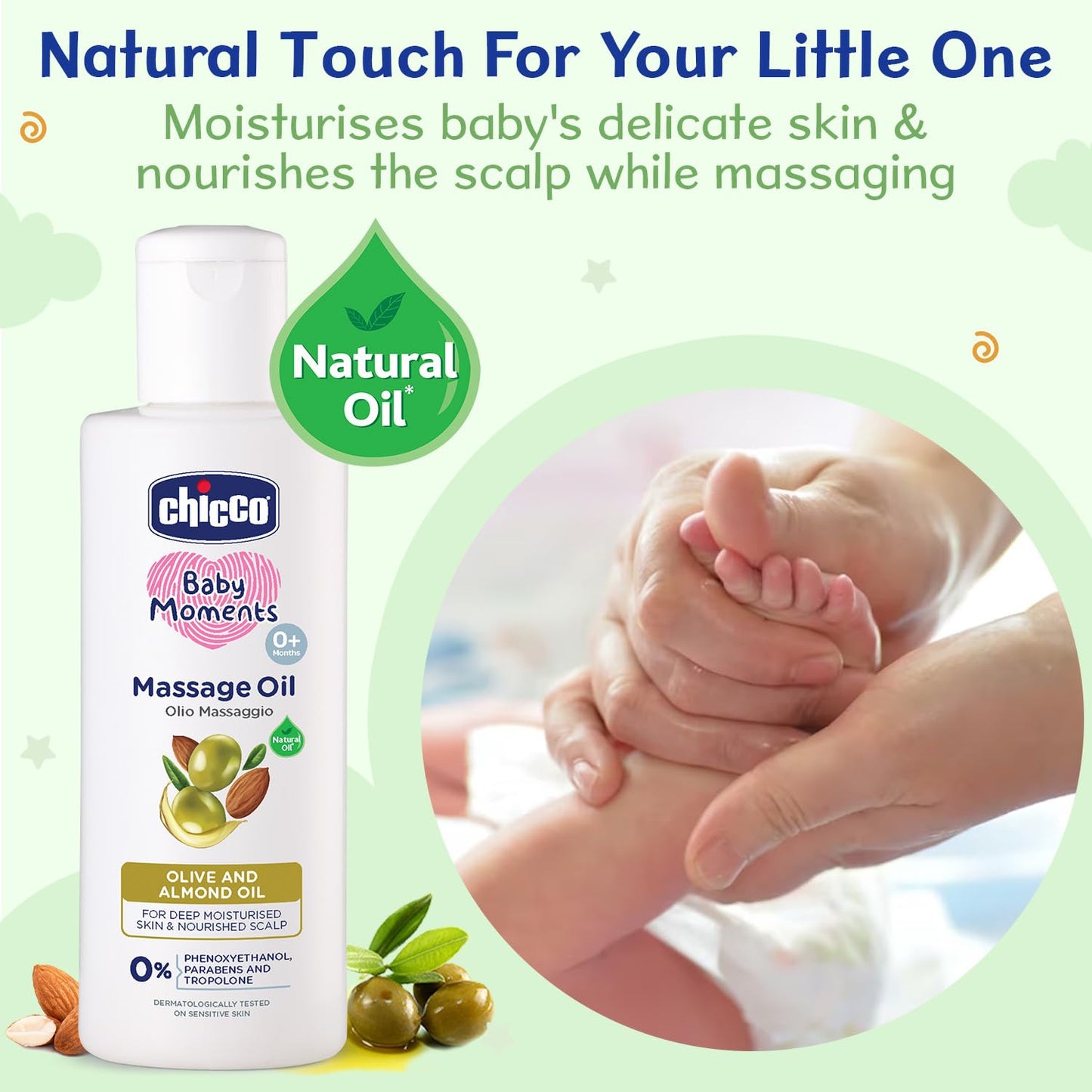 Chicco Baby Moments Massage Oil For Moisturised Skin, Nourished Hair & Scalp