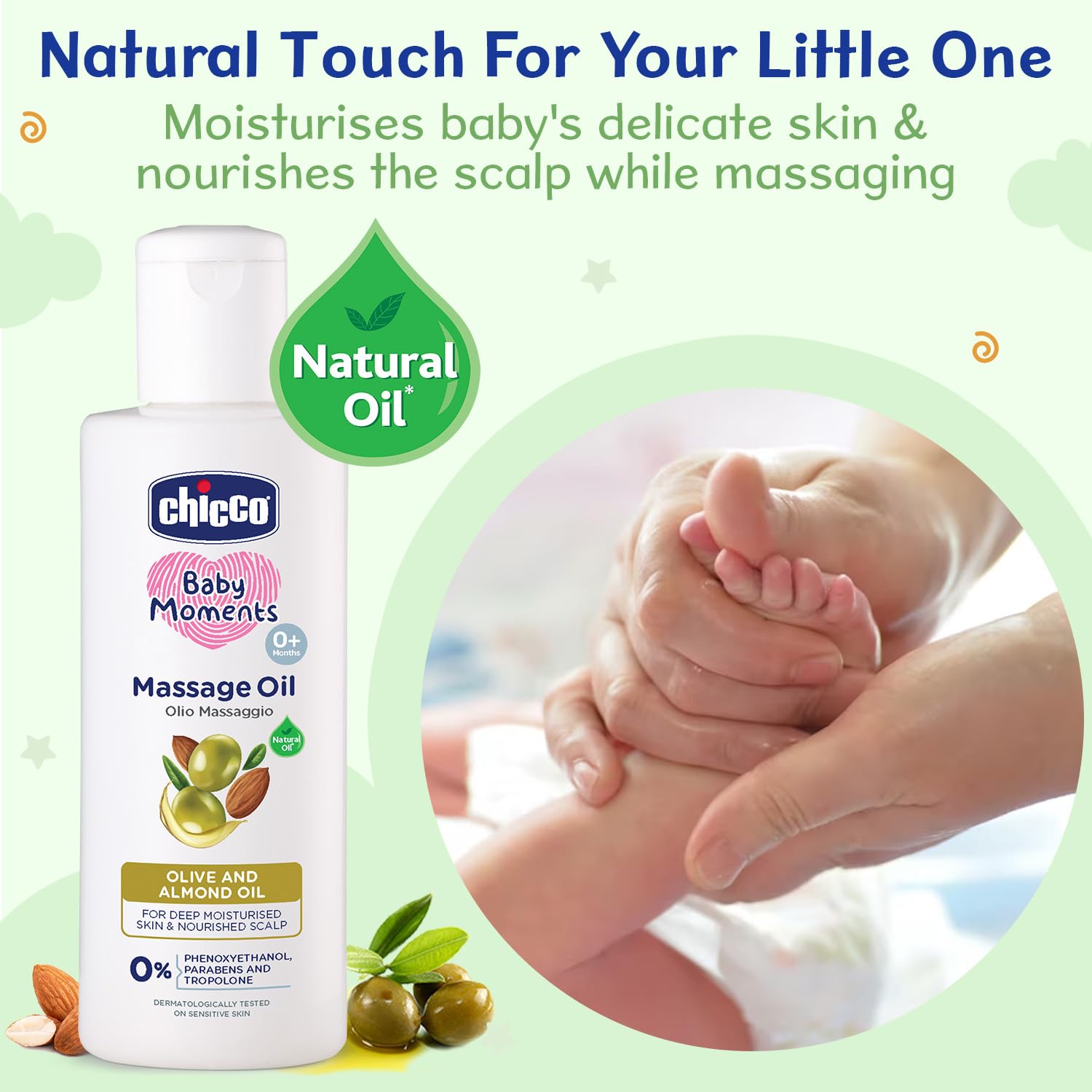 Chicco Baby Moments Massage Oil For Moisturised Skin, Nourished Hair & Scalp