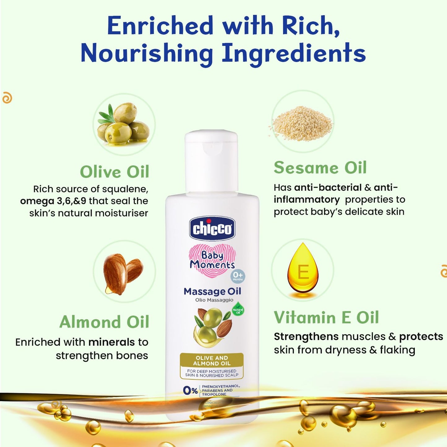 Chicco Baby Moments Massage Oil For Moisturised Skin, Nourished Hair & Scalp