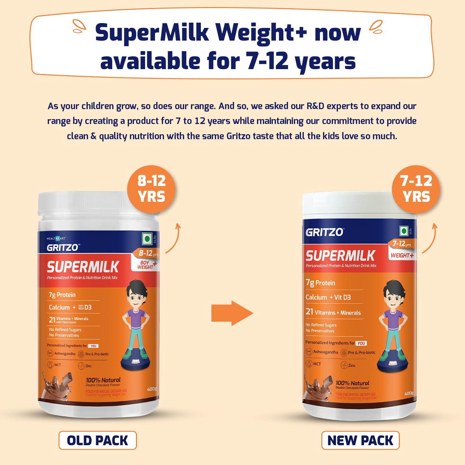 Gritzo Supermilk Weight+ for Boy/Girl 7 to 12 years (Double Chocolate)