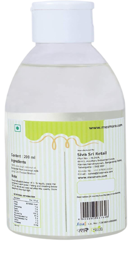 Buy Mesmara Extra Virgin Coconut Oil 200 ml from DrMediCart, Ship from India to USA