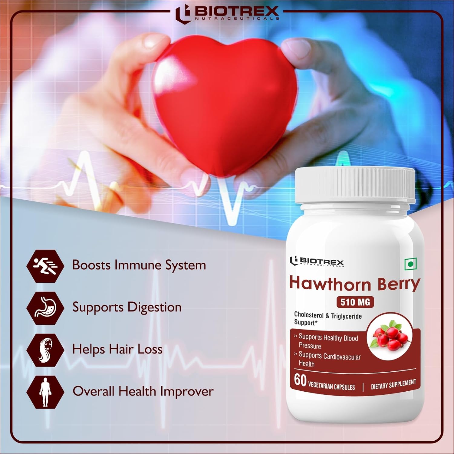 Biotrex Hawthorn Berry 510Mg Veg Capsules
