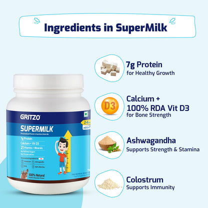 Gritzo Supermilk Height+ For 2-6Y Boys/Girls - Double Chocolate Flavor