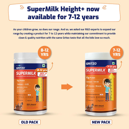Gritzo SuperMilk Genius+ Health Drink for 7-12 Yr Boys - Double Chocolate