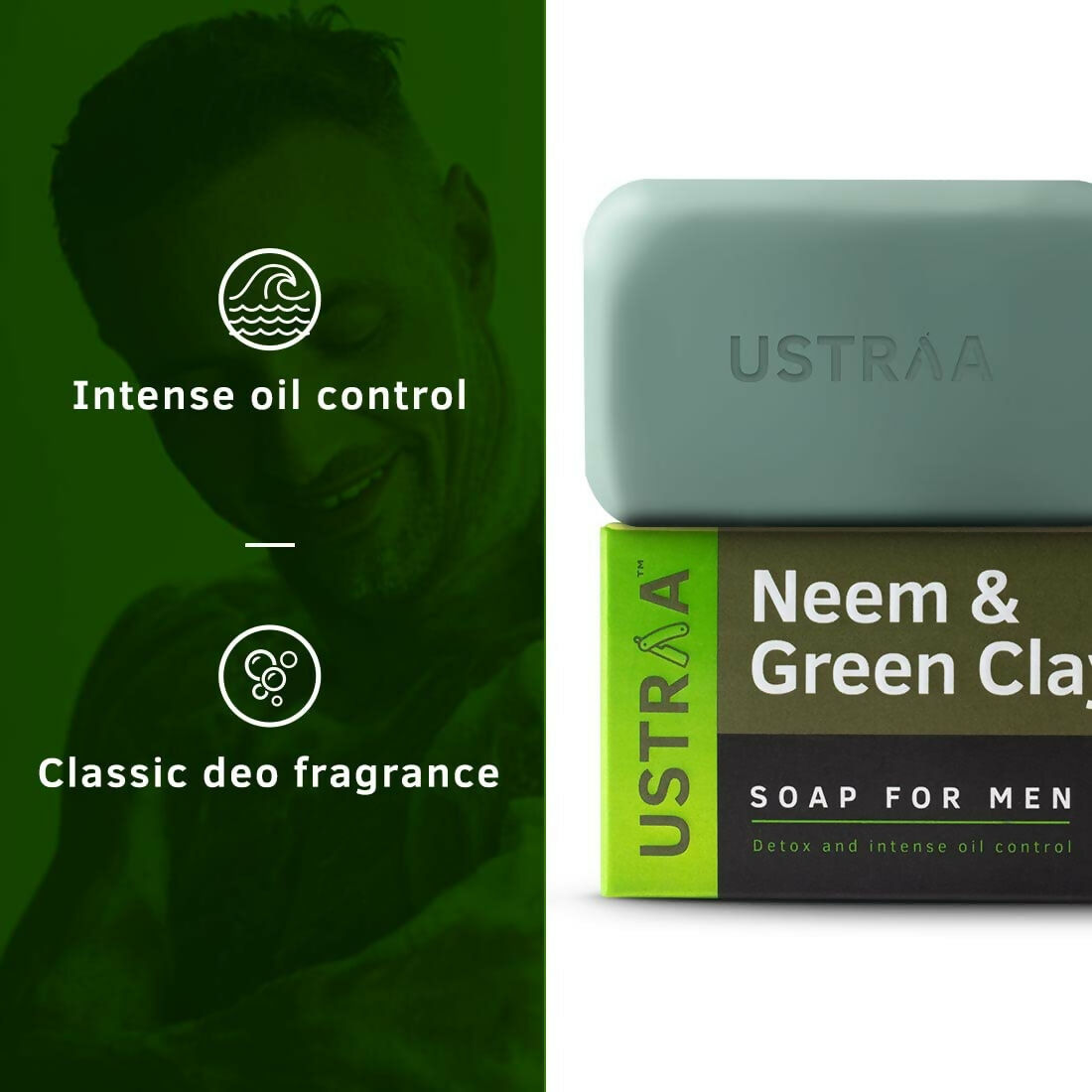 Ustraa Deo Soap For Men - Neem and Green Clay, Sea Minerals, & Activated Charcoal
