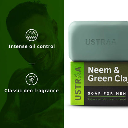Ustraa Deo Soap For Men - Neem and Green Clay, Sea Minerals, & Activated Charcoal