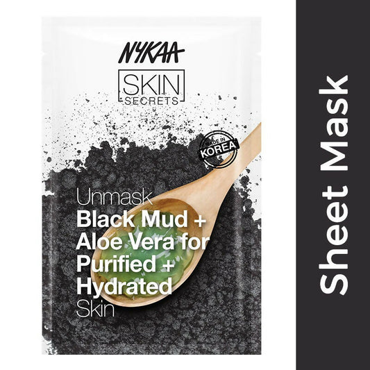Buy Nykaa Skin Secrets Exotic Indulgence Black Mud + Aloe Vera Sheet Mask For Purified & Hydrated Skin from DrMediCart, Ship from India to USA