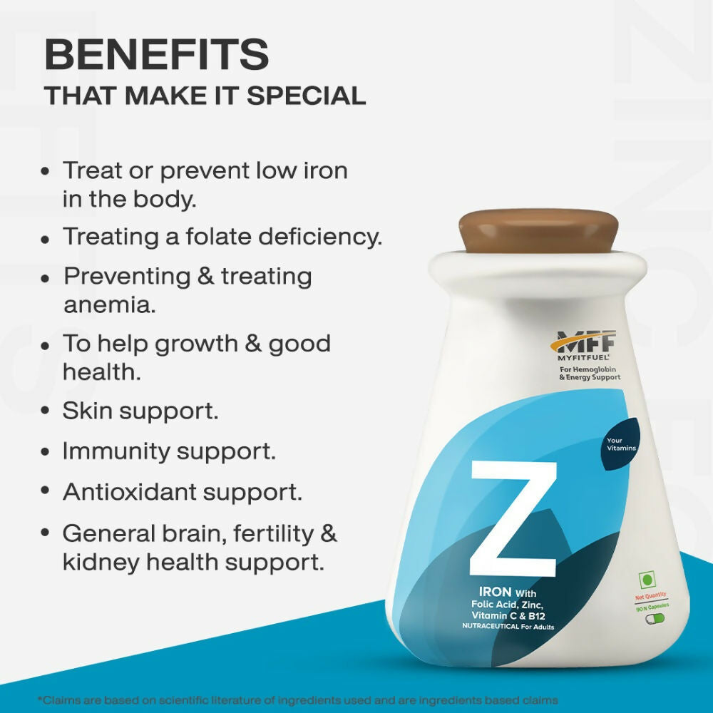 MyFitFuel Iron+ Folic Acid, Zinc, Vitamin C & B12 Supplement Capsules