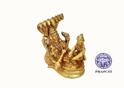 Pranchi Brass Idol Of Lord Vishnu Laxmi On Sheshnag