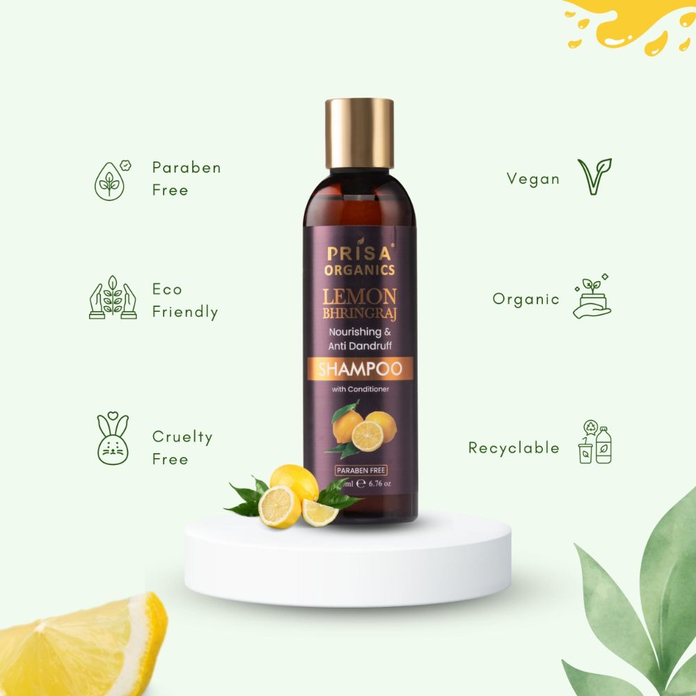 Prisa Organics Lemon Bhringraj Nourishing & Anti Dandruff Shampoo
