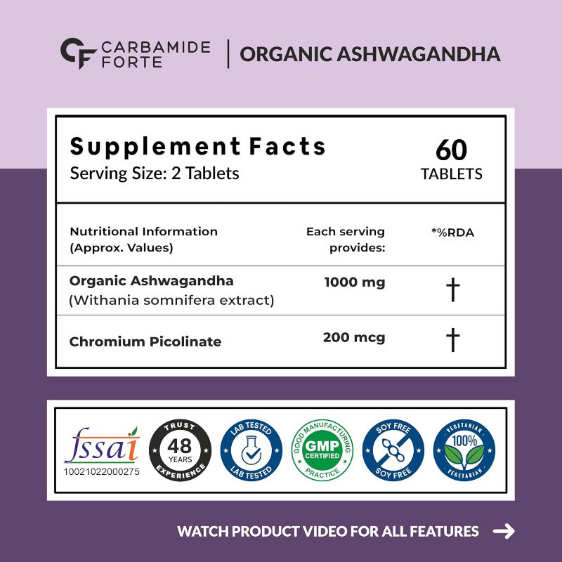 Carbamide Forte Organic Ashwagandha 1000mg Tablets
