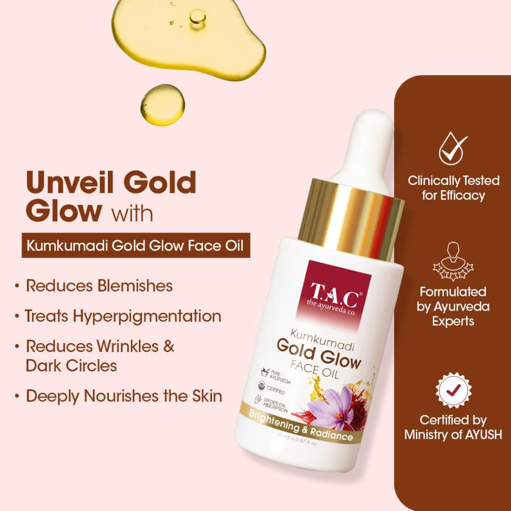 TAC - The Ayurveda Co. 100% Pure Kumkumadi Gold Glow Face Oil For Glowing, Youthful & Radiant Skin