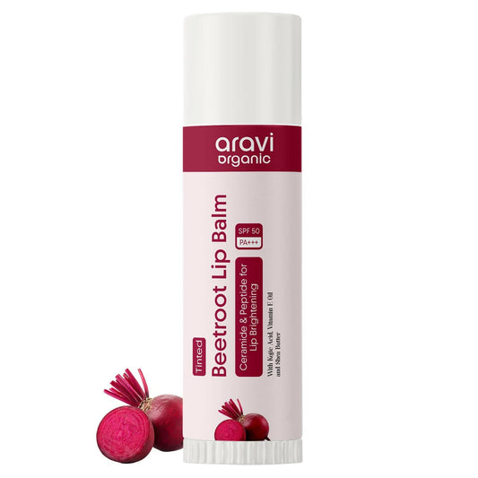 Aravi Organic Beetroot Tinted Lip Balm For Lip Brightening With SPF 50 PA+++ - Kojic Acid & Peptide