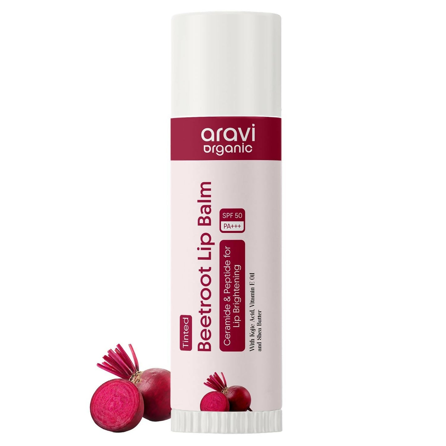 Aravi Organic Beetroot Tinted Lip Balm For Lip Brightening With SPF 50 PA+++ - Kojic Acid & Peptide
