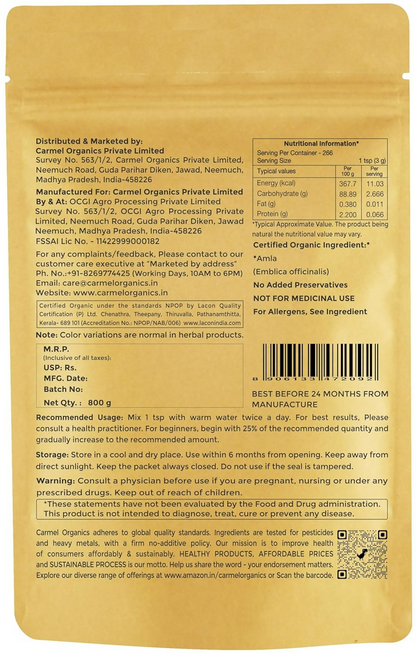 Carmel Organics Amla Fruit Powder