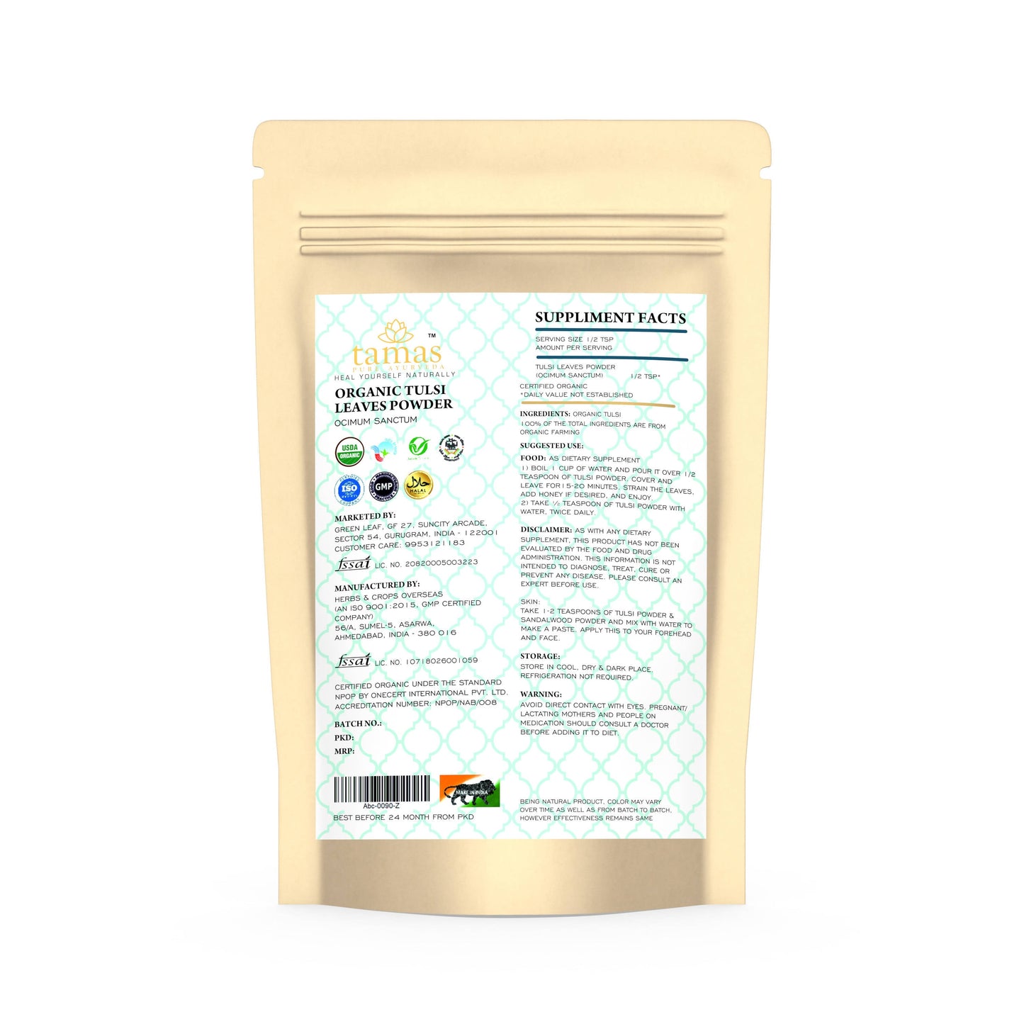 Buy Tamas Pure Ayurveda Superfood Organic Tulsi Leaves Powder from DrMediCart, Ship from India to USA