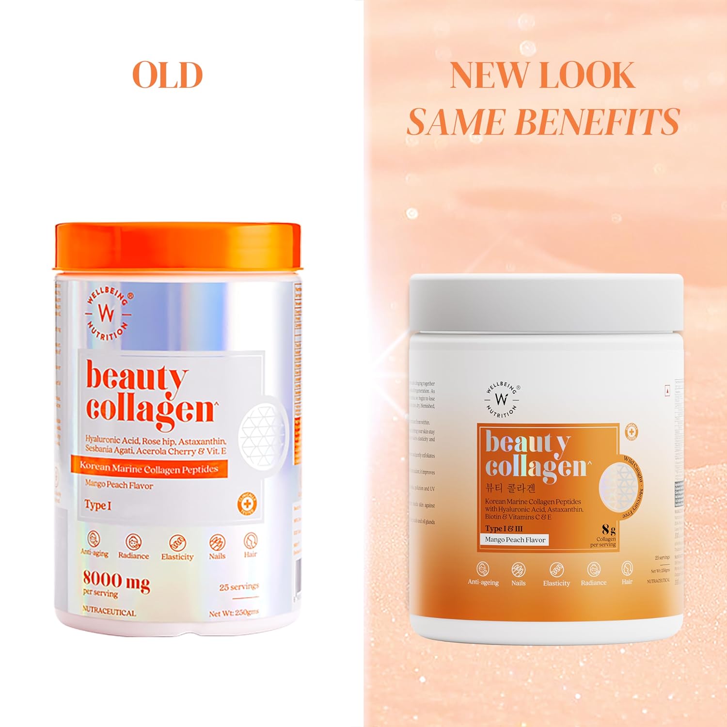 Wellbeing Nutrition Beauty Korean Marine Collagen Peptides-Mango Peach Flavor