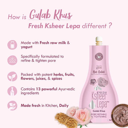 Nat Habit Fresh Gulab Khus Ksheer Lepa Face Mask For Pore Refining, Tightening