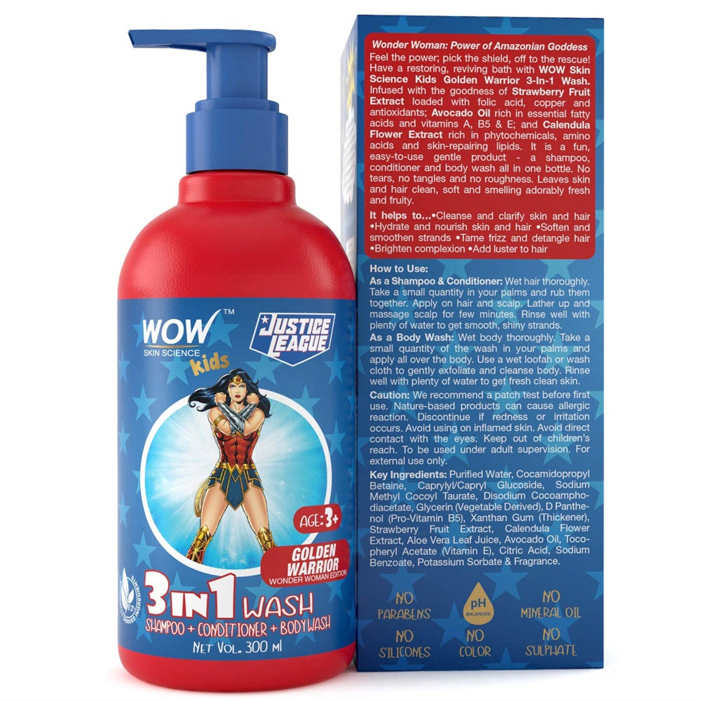 Wow Skin Science Kids 3 in 1 Wash - Golden Warrior Wonder Woman Edition - Drmedicart