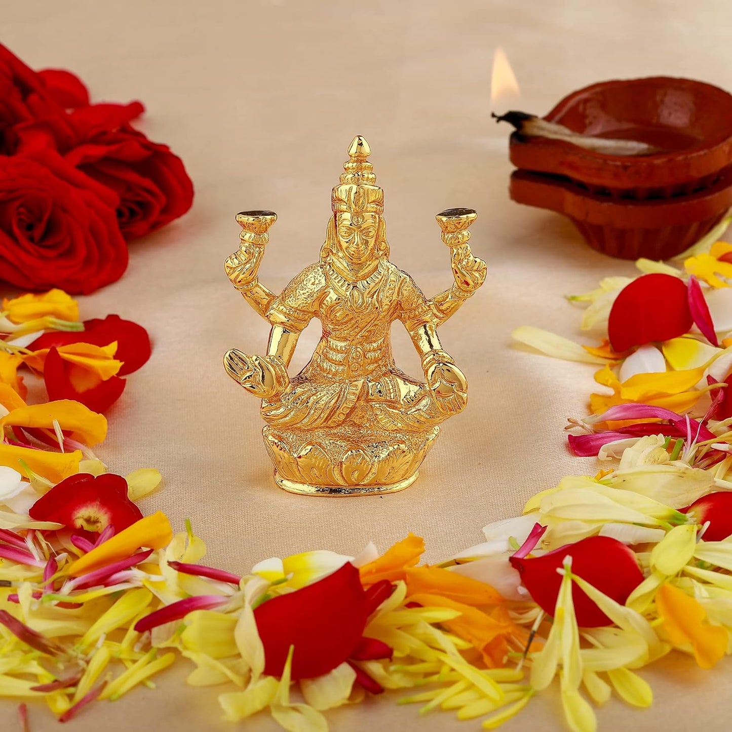 Buy Estele Gold-Polished goddess of wealth Laxmi Devi on lotus Idol for Home/Car decor