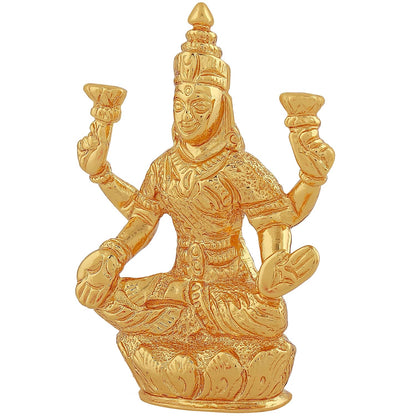 Estele Gold -Polished goddess of wealth Laxmi Devi on lotus Idol for Home/Car decor