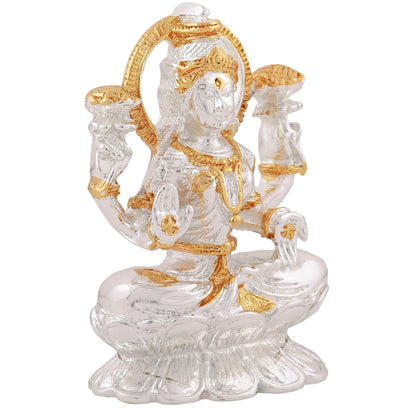 Estele Gold & Rhodium goddess of wealth Laxmi Devi Idol on lotus for Pooja/Car decor
