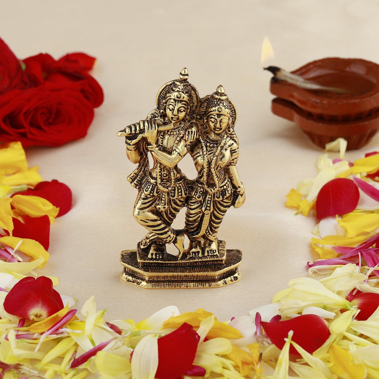 Buy Estele Gold-Polished Devotional Shree Radha Krishna Idol for Home/Car Decor