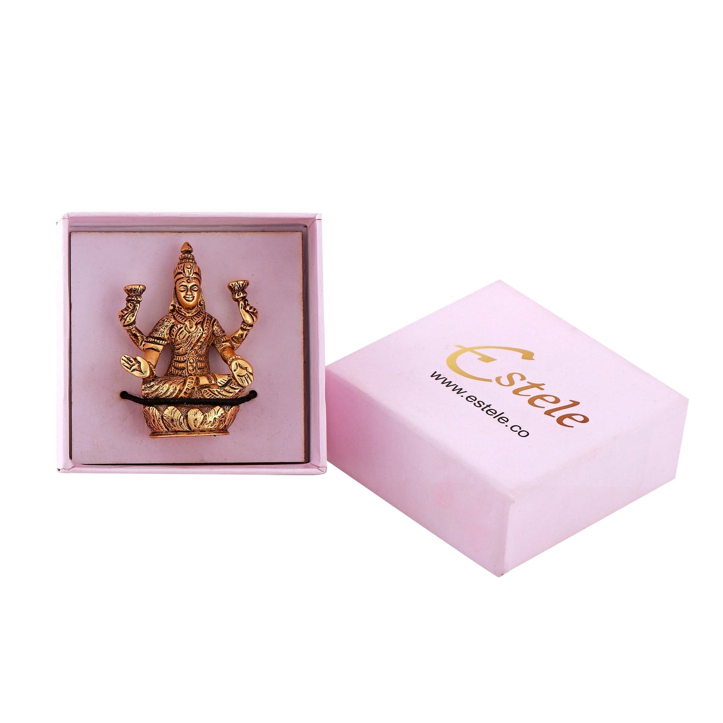Estele Gold -Polished goddess of wealth Laxmi Devi on lotus Idol for Pooja/Car decor