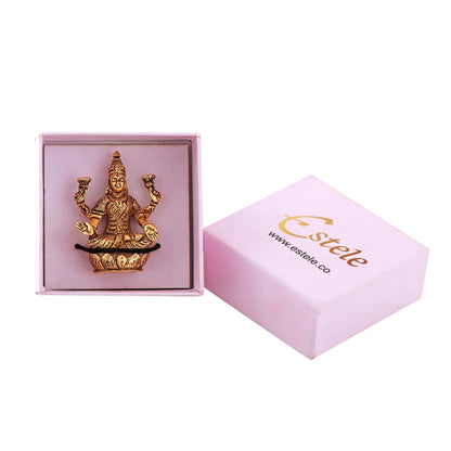 Estele Gold -Polished goddess of wealth Laxmi Devi on lotus Idol for Pooja/Car decor