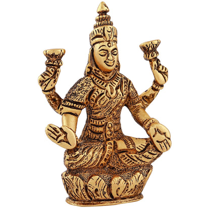 Estele Gold -Polished goddess of wealth Laxmi Devi on lotus Idol for Pooja/Car decor