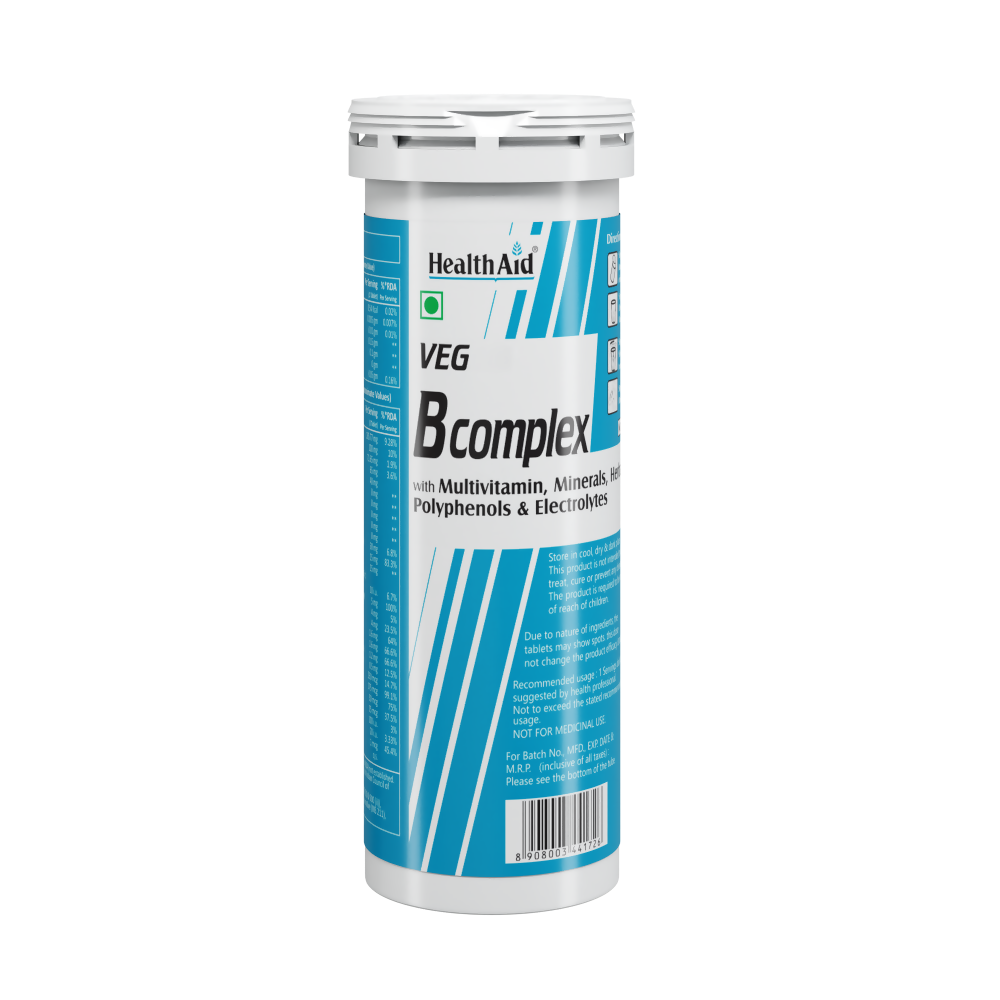 HealthAid Vegan B Complex with Multivitamins & Electrolytes Mango Flavour Effervescent Tablets